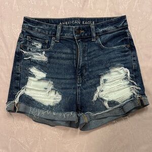 American Eagle Outfitters Ripped Jean Shorts - Dark Blue